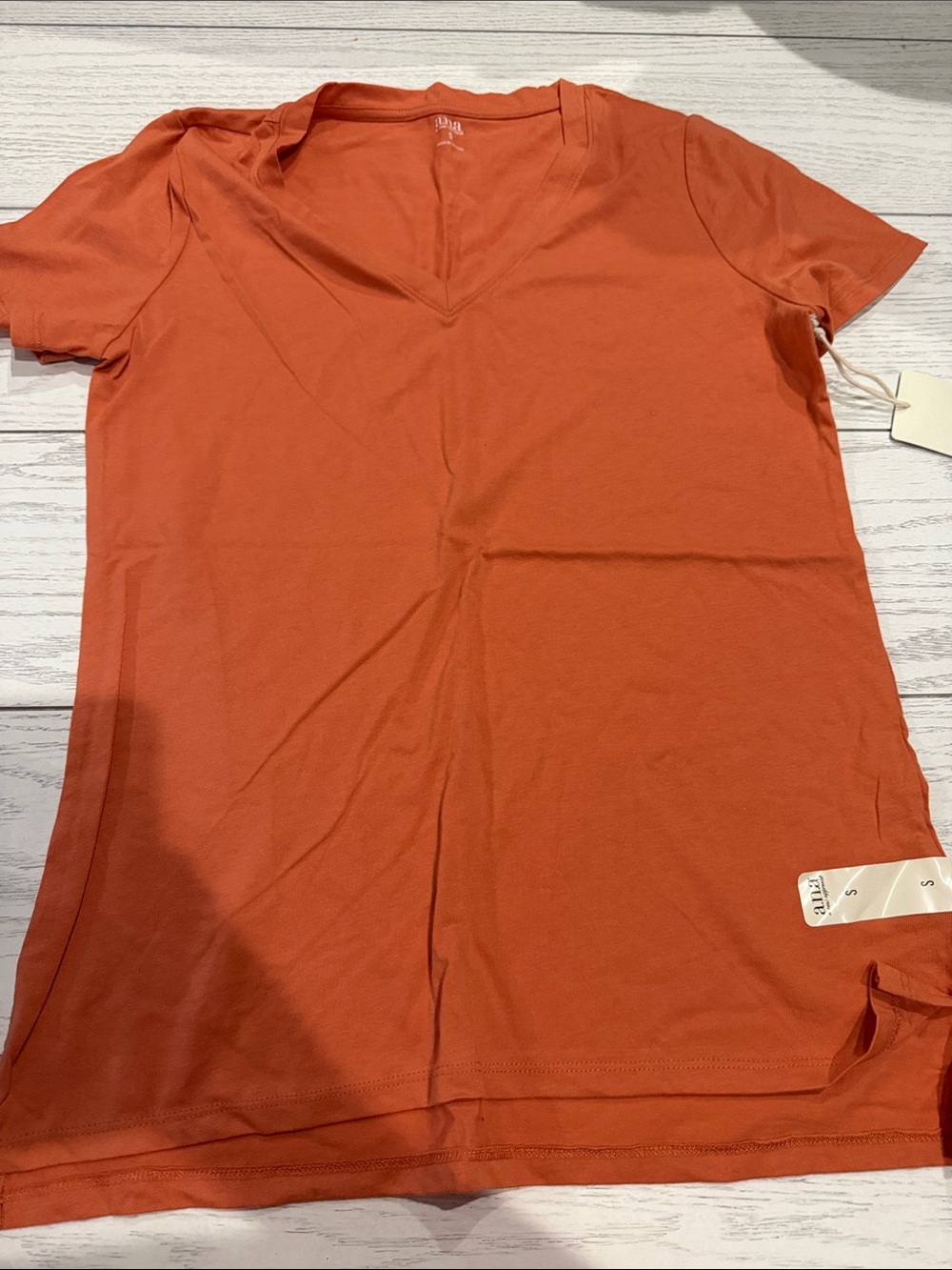 a.n.a Orange V-Neck Short Sleeve Top